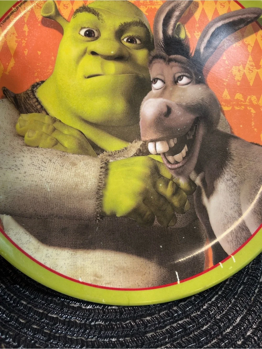 Vintage 2004 Shrek & Donkey Decorative Round Plate- Green and Orange